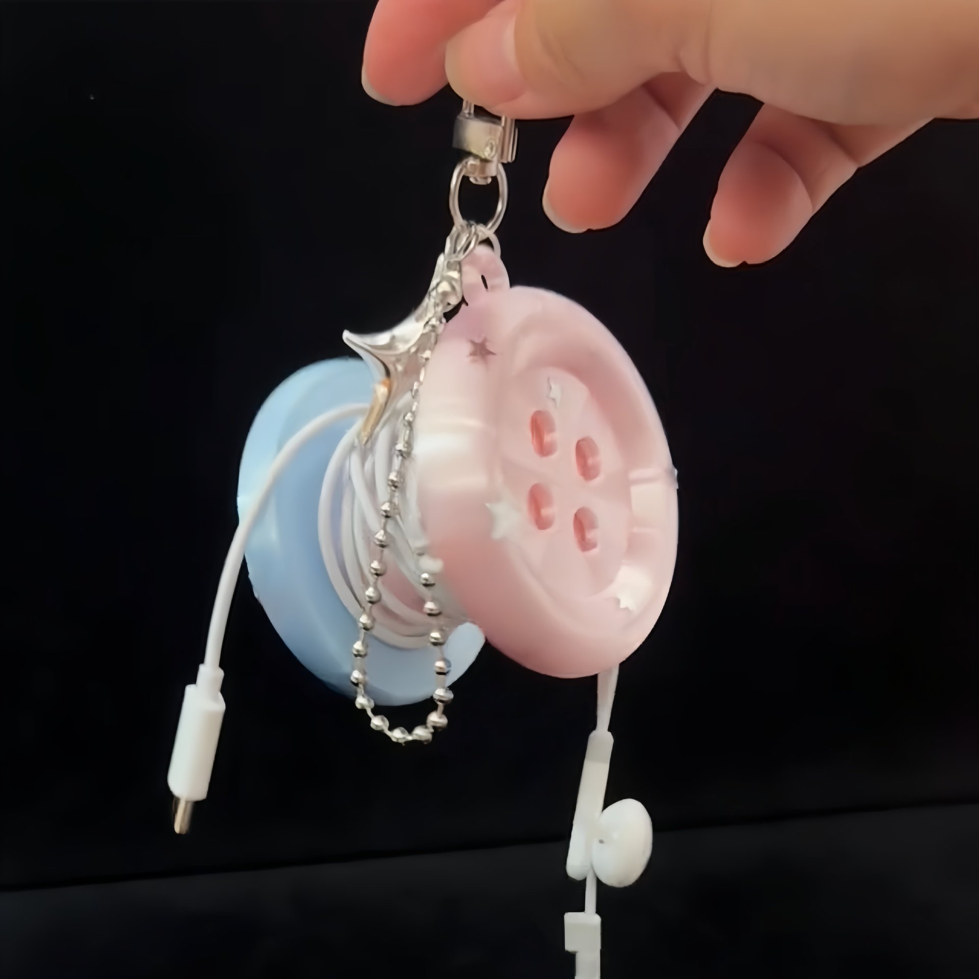 3D Kawaii Round Button Star Ke - огляд і ціна Cable Winder Keychain