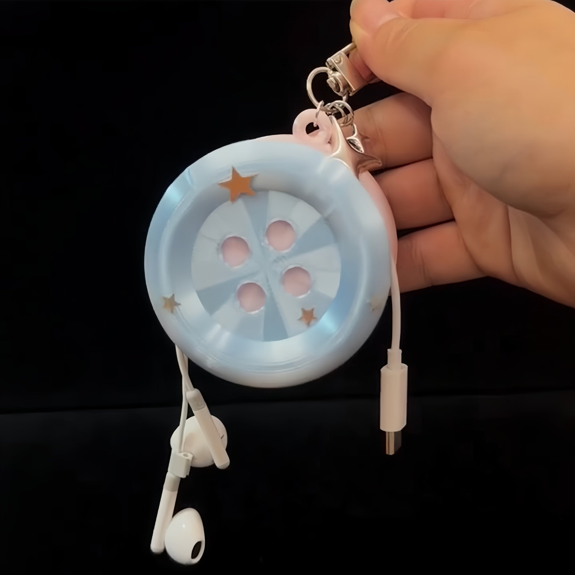 3D Kawaii Round Button Star Ke - огляд і ціна Cable Winder Keychain